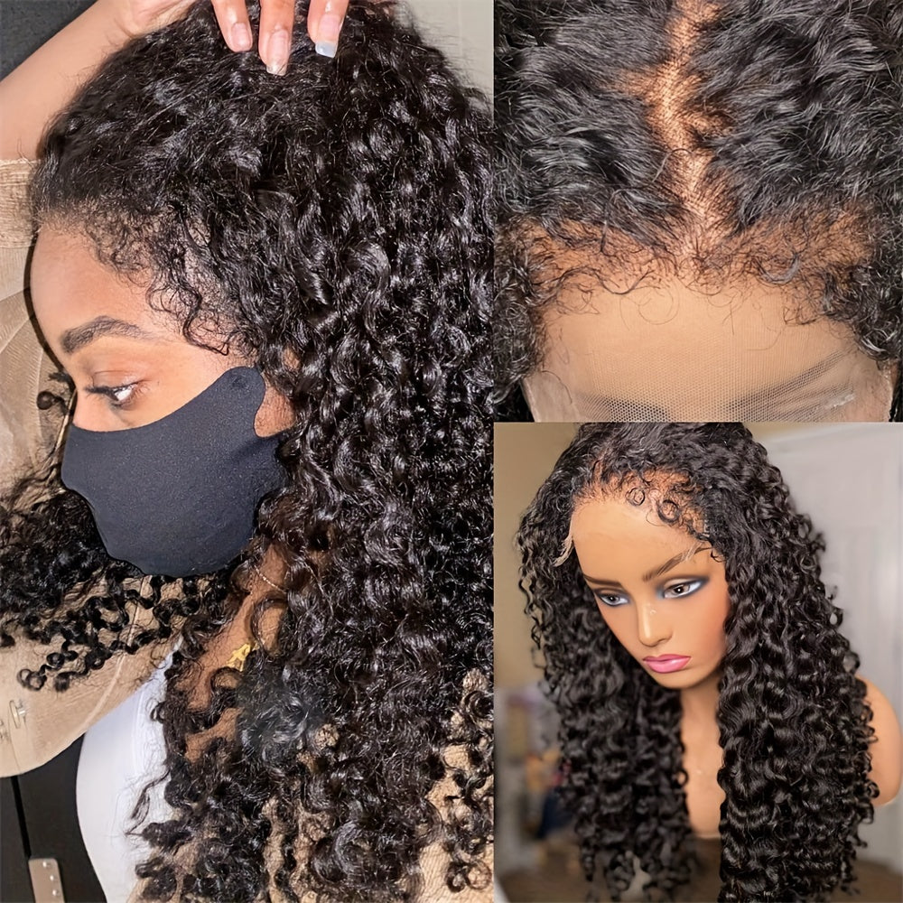EMOL 180% Density Kinky Curly 13x4 Lace Front Wig - Pre-Plucked 4C Natural Look, Transparent Lace, Glueless for All Women